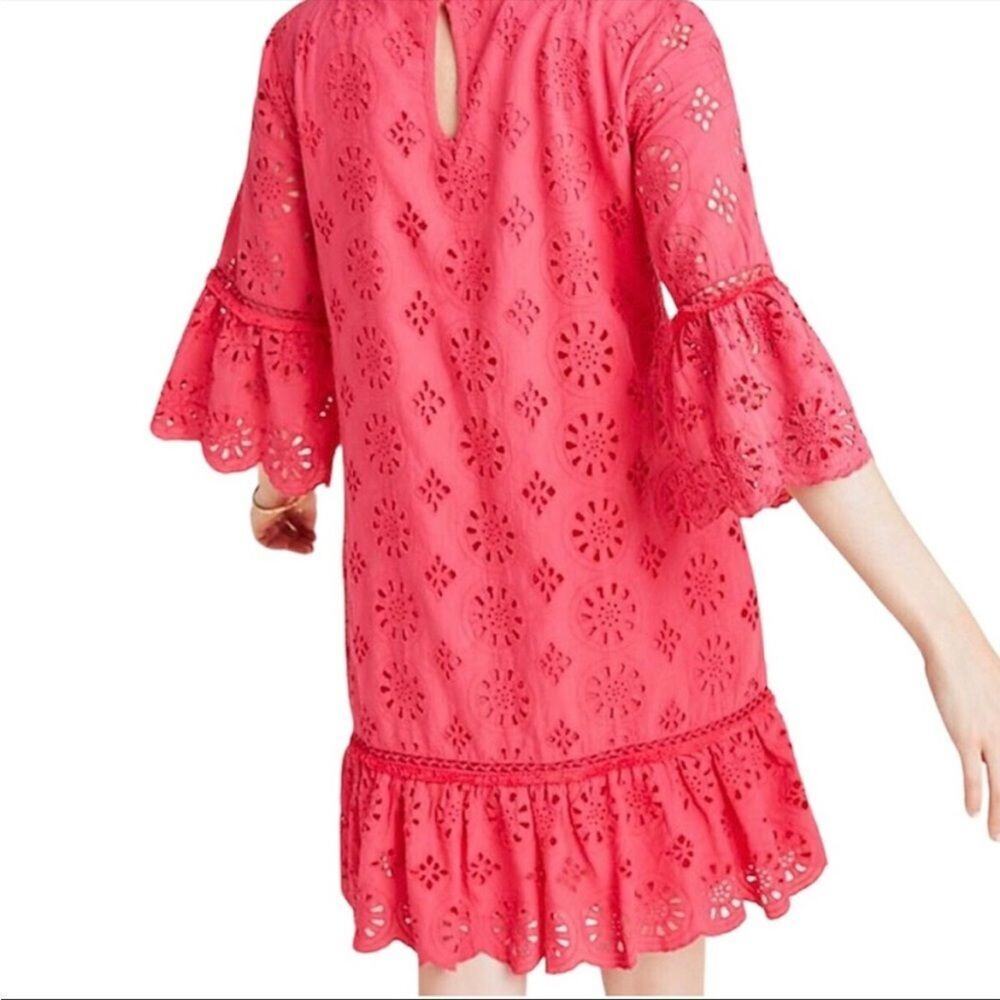 Anthropologie Pink Short Sleeve Dani Lace Eyelet Tunic Dress, Size 6 - Picture 2 of 15